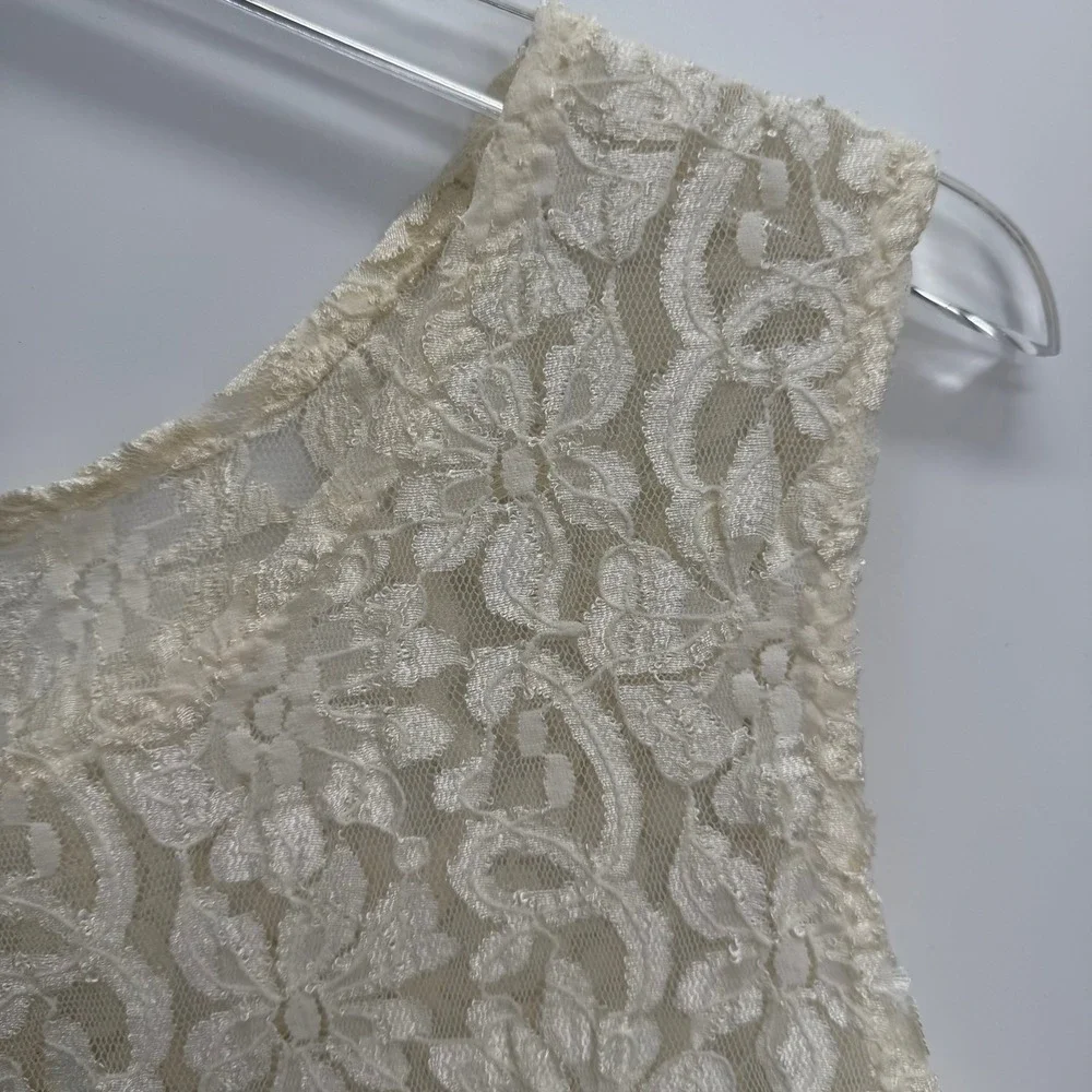 Vintage Cinema Etoile Floral Lace Sheer Tank Top Size M Ivory Fairy Whimsigoth - Picture 2 of 8